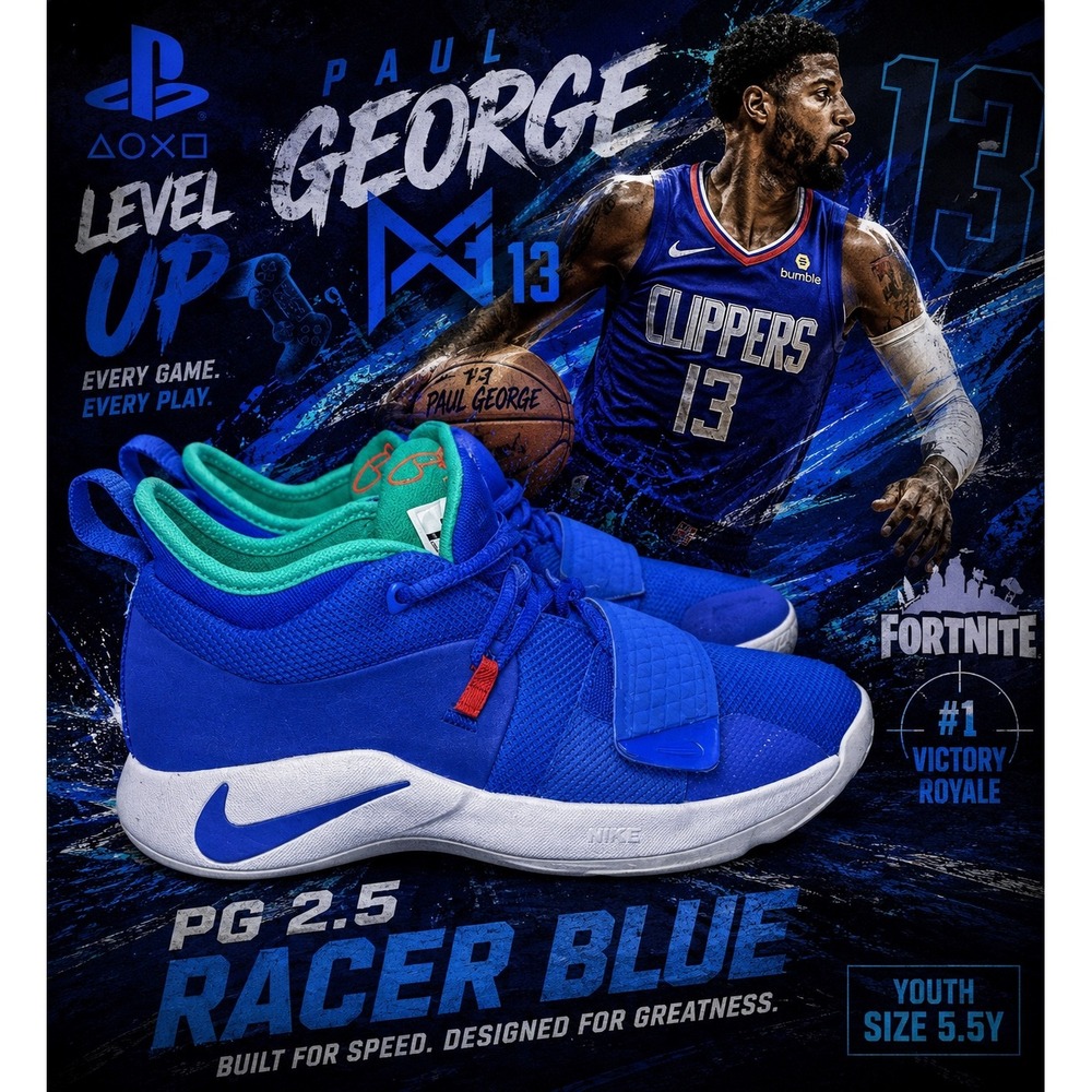 Nike PG 2.5 Racer Blue Paul George Fortnite Basketball Youth Sz 5.5y BQ9457-401
